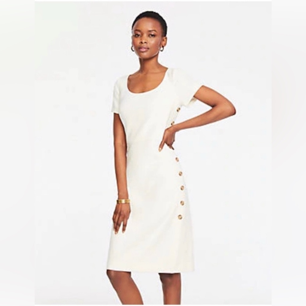 Ann Taylor Cream Button-Accent Midi Dress